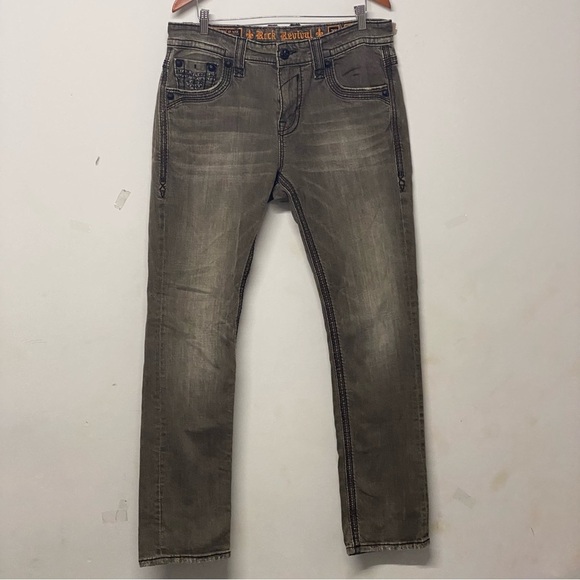 Rock Revival Garrett A1 Straight Jeans Gray - Picture 1 of 6
